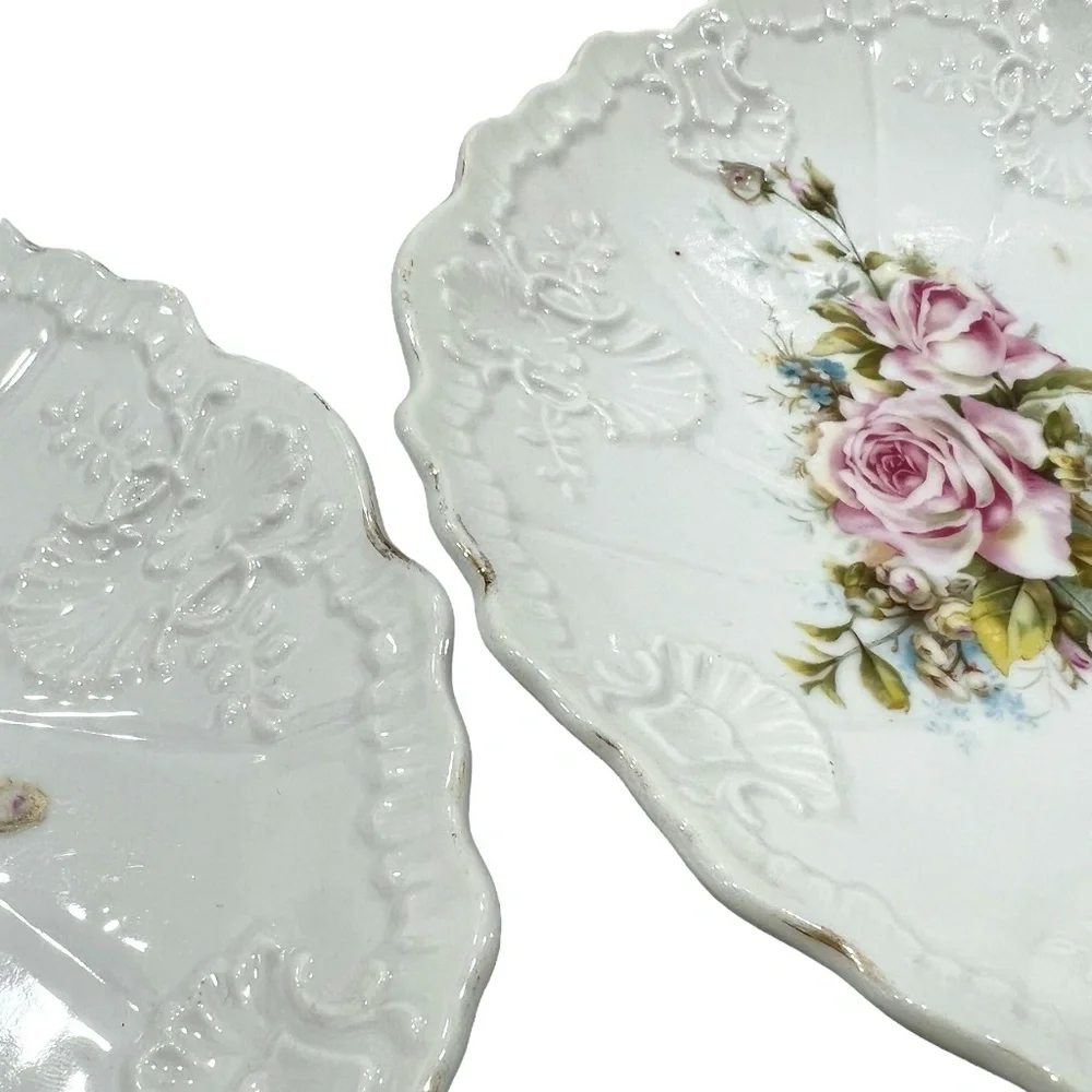 VINTAGE ROSE FLORAL & GOLD CHINA PLATES - SET OF 3